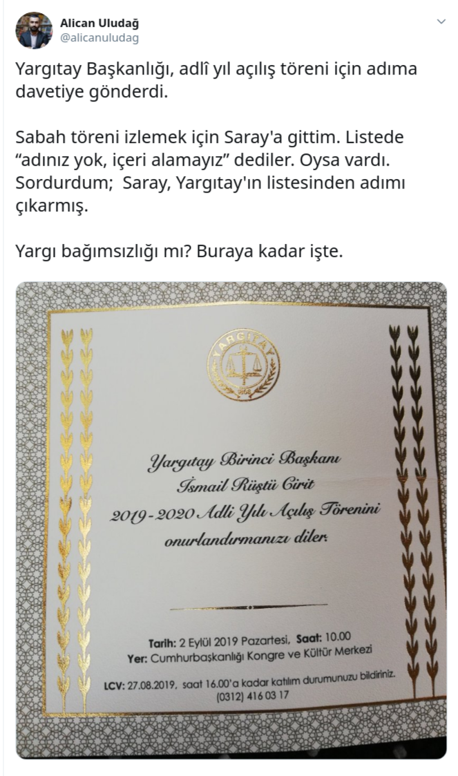 Yargıtay'ın davet ettiği gazeteci törene alınmadı! Emir Saray'dan - Resim : 1