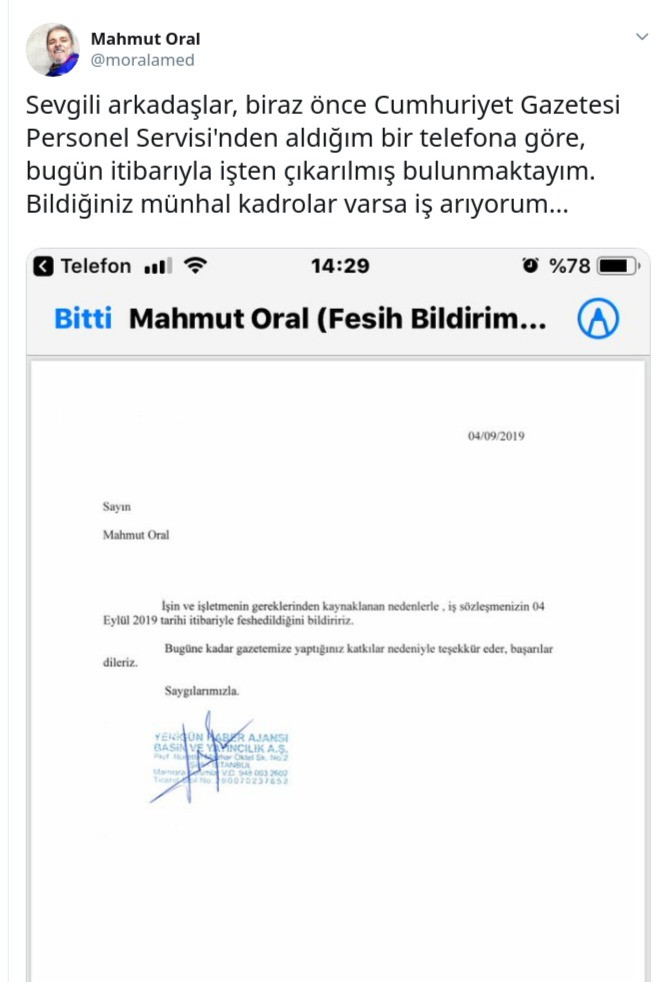 Cumhuriyet Mahmut Oral'ın işine son verdi! - Resim : 1