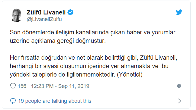 Zülfü Livaneli, yeni parti iddialarına son noktayı koydu - Resim : 1