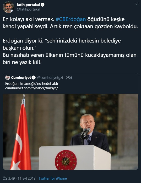 Fatih Portakal'dan Erdoğan'a eleştiri: 'Keşke kendisi yapabilseydi' - Resim : 1