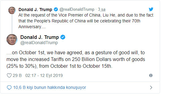 Trump, Çin kararını Twitter'dan duyurdu - Resim : 1