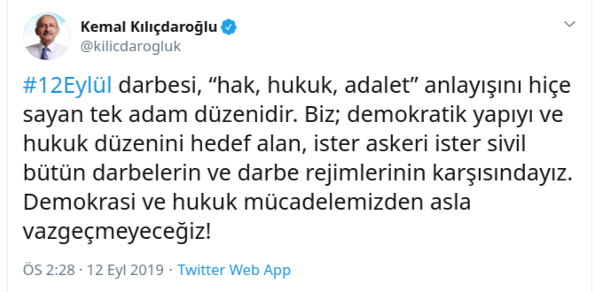Kılıçdaroğlu'ndan 12 Eylül mesajı: Bütün darbelerin karşısındayız - Resim : 1