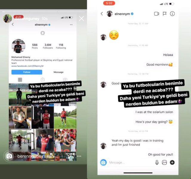 Beren Güney, Beşiktaşlı futbolcu Elneny'nin mesajlarını paylaştı - Resim : 1