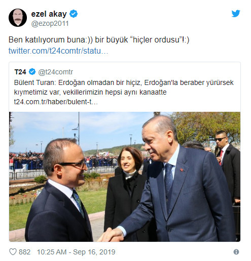Ezel Akay'dan AKP'li Turan'ın 'Erdoğan'sız hiçiz' açıklamasına çok konuşulacak yorum! - Resim : 1