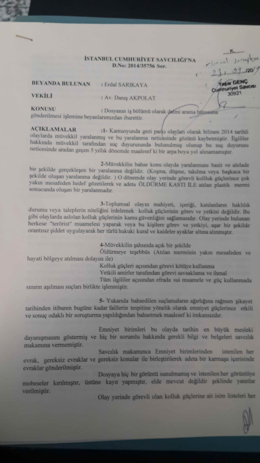 Gezi'de gözünü yitiren Erdal Sarıkaya'nın dosyası yine faili meçhulden döndü - Resim : 1