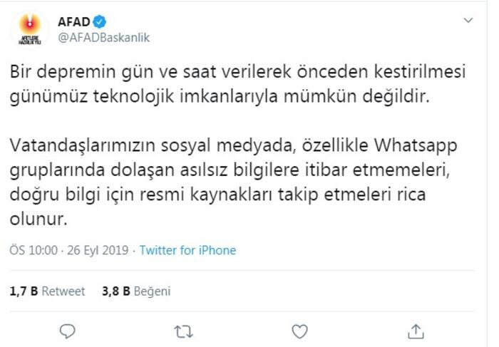 Sosyal medyada dolaşan mesajlar için AFAD açıklama yaptı - Resim : 1