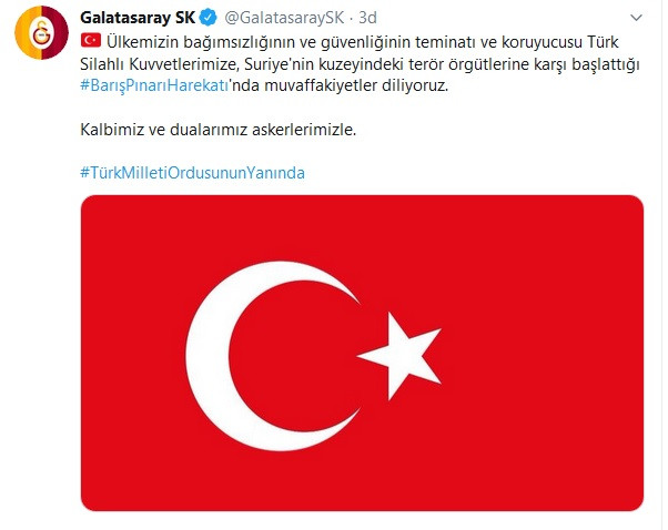 Galatasaray'dan Barış Pınarı Harekatı açıklaması - Resim : 1