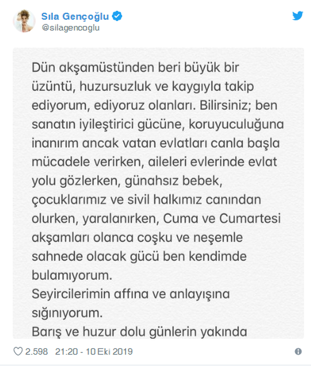 Sıla konserlerini iptal etti: Çocuklarımız ve sivil halkımız canından olurken - Resim : 1