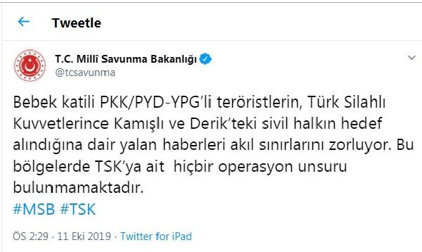 MSB: Kamışlı ve Derik'te TSK'ya ait operasyon unsuru yok - Resim : 1