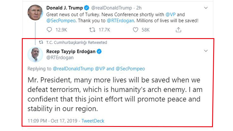 Erdoğan'dan Trump'ın 'teşekkür' tweetine yanıt - Resim : 1