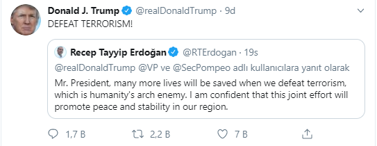 Trump'tan Erdoğan'ın paylaşımına yanıt: Terörizmi yenin! - Resim : 1
