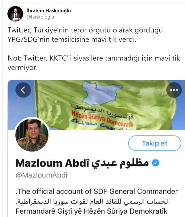 Twitter YPG/SDG’nin temsilcisine mavi tik verdi - Resim : 1