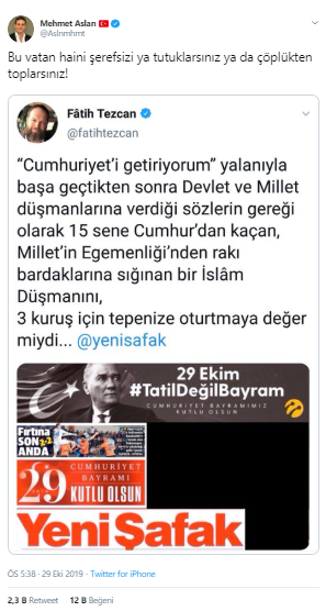 İYİ Partili Mehmet Aslan'dan Fatih Tezcan'a: 'Bu vatan haini şerefsizi...' - Resim : 2