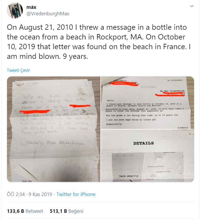 9 yıl önce ABD'den denize bıraktığı mektuba Fransa'dan yanıt geldi - Resim : 1
