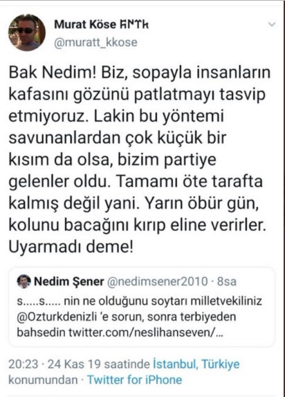 İYİ Parti'li vekilden Nedim Şener'e tehdit - Resim : 1