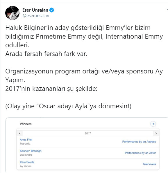 Haluk Bilginer'in ödül aldığı 'Emmy', bildiğimiz 'Emmy' değil mi? - Resim : 1