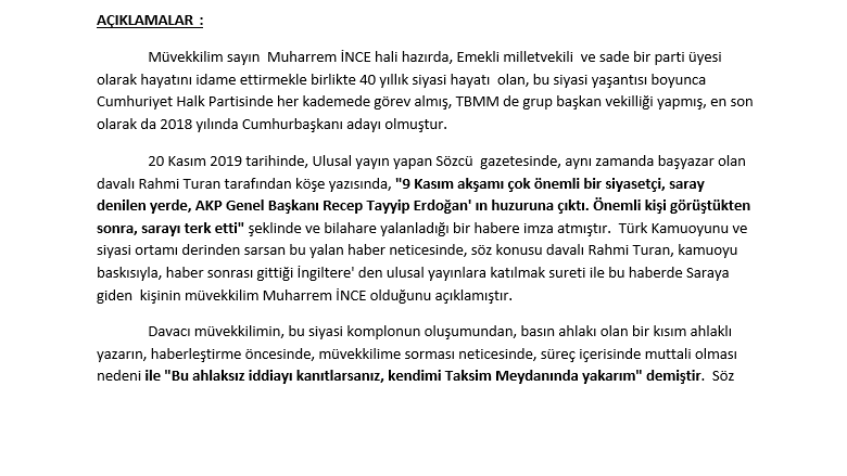 Muharrem İnce'den 'Saray'a giden CHP'li' iddiası hakkında suç duyurusu - Resim : 3
