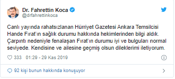 Sağlık Bakanı'ndan Hande Fırat'ın sağlık durumu hakkında açıklama - Resim : 1