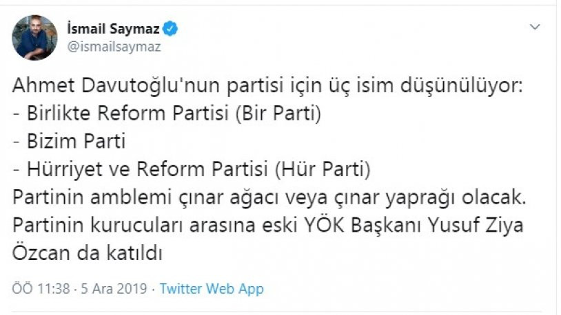 İsmail Saymaz'dan Ahmet Davutoğlu'nun partisiyle ilgili kulis - Resim : 1