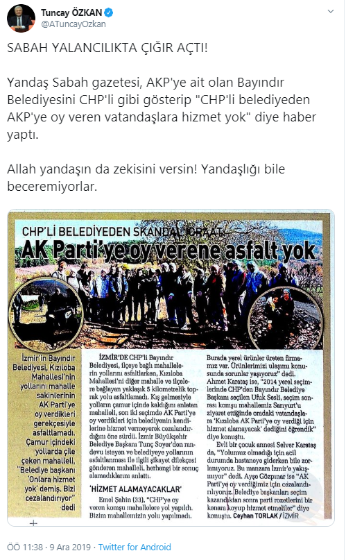 Yandaş gazetede algı operasyonu: AKP'li belediyeyi CHP'li yaptılar - Resim : 1