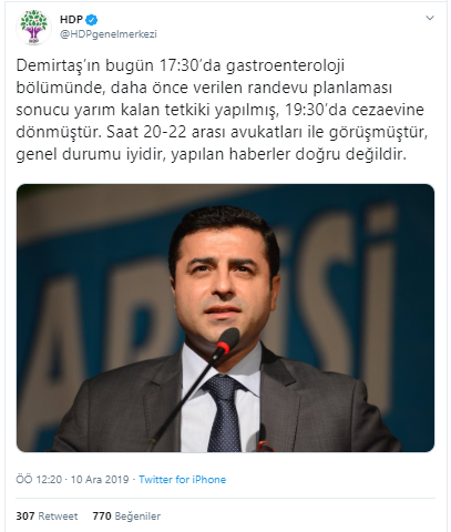 HDP'den Selahattin Demirtaş'ın sağlık durumu hakkında açıklama - Resim : 1