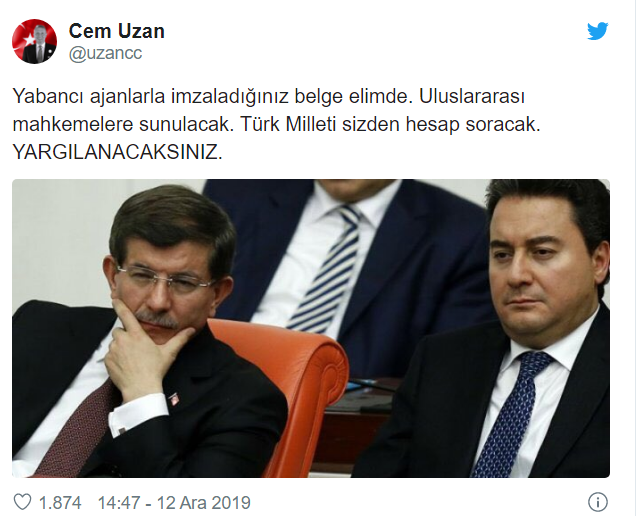 Cem Uzan'dan Ahmet Davutoğlu ve Ali Babacan'a: 'Belge elimde, yargılanacaksınız' - Resim : 1