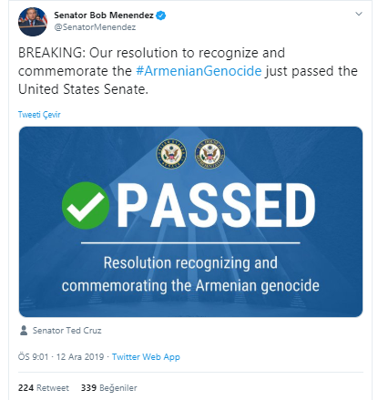 ABD Senatosu'ndan Türkiye - ABD ilişkilerini gerecek 'Ermeni soykırımı' kararı - Resim : 1