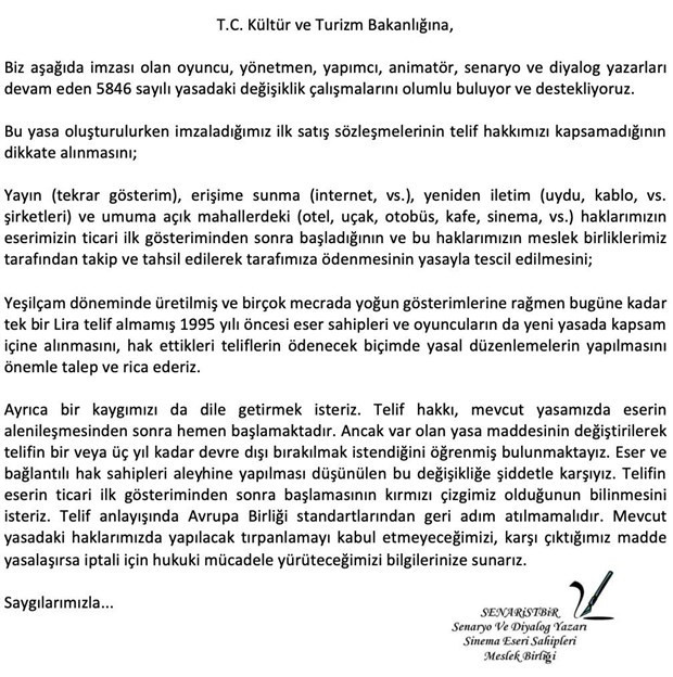 Telif yasası senaristleri ayaklandırdı: İmza kampanyası başlatıldı - Resim : 1