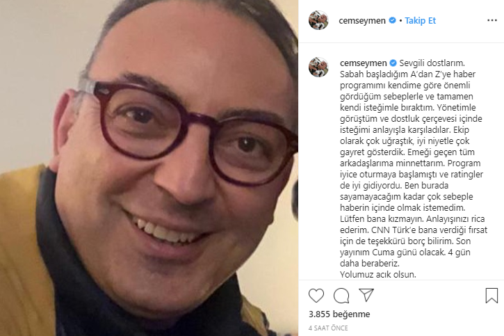 Cem Seymen'den istifa kararı: CNN Türk'e böyle veda etti - Resim : 1