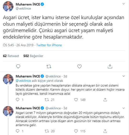 Muharrem İnce'den asgari ücret tepkisi: Saraya, yandaşa, yandaş müteahhitlere para var! - Resim : 1