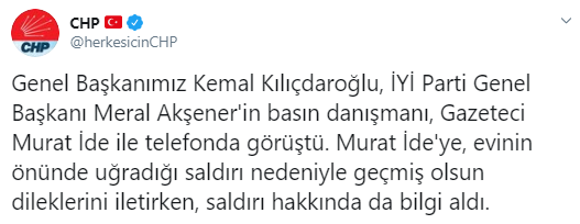 Kılıçdaroğlu'ndan saldırıya uğrayan gazeteci Murat İde'ye telefon - Resim : 1