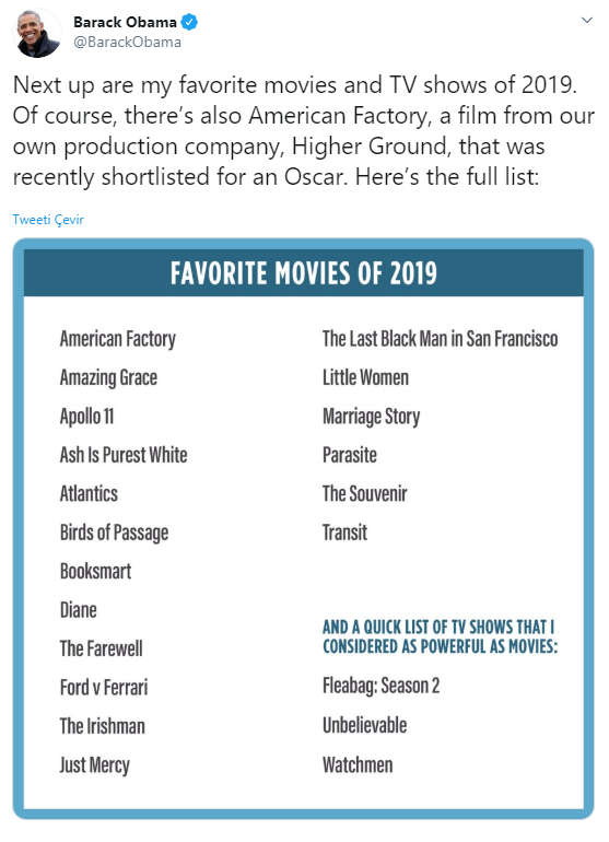 Obama 2019'da en beğendiği filmleri paylaştı - Resim : 1