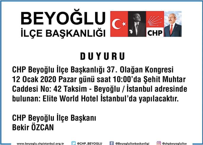 CHP Beyoğlu İlçe Başkanlığı'ndan kongre duyurusu - Resim : 1