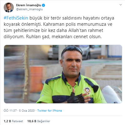 Ekrem İmamoğlu'ndan Fethi Sekin paylaşımı - Resim : 1