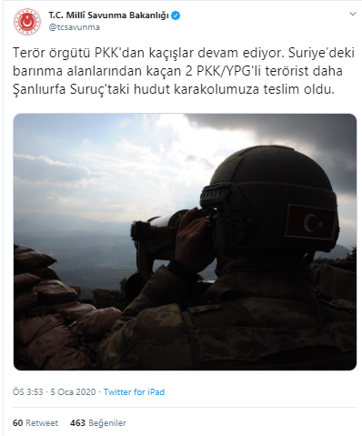 MSB: PKK/YPG'den kaçan 2 terörist teslim oldu - Resim : 1