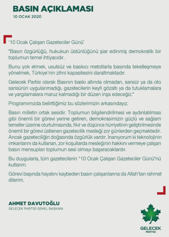 Ahmet Davutoğlu'ndan Gazeteciler Günü mesajı - Resim : 1