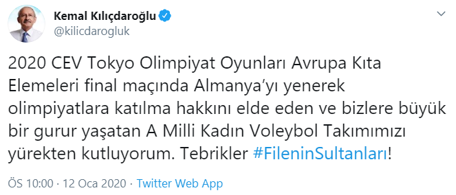 Kılıçdaroğlu'ndan Filenin Sultanları'na tebrik mesajı - Resim : 1