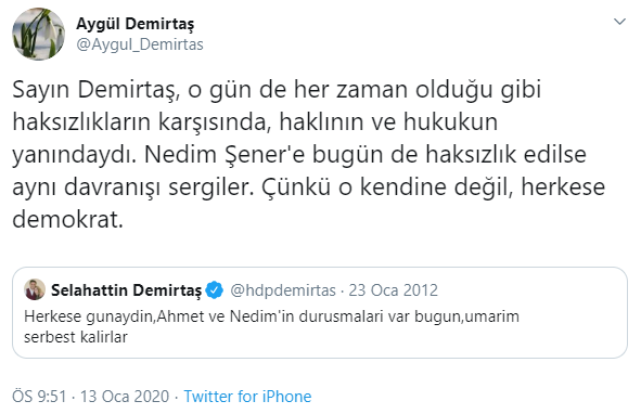 Selahattin Demirtaş'ın kardeşinden Nedim Şener'e 2012 hatırlatmalı yanıt - Resim : 1