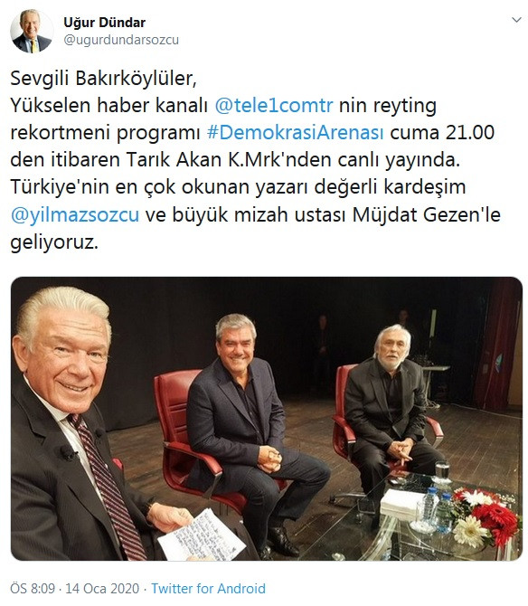 Uğur Dündar, Yılmaz Özdil ve Müjdat Gezen'i ağırlayacak - Resim : 1