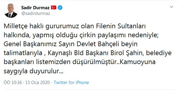 MHP'den Filenin Sultanları hakkında skandal paylaşım yapan başkan hakkında karar - Resim : 1