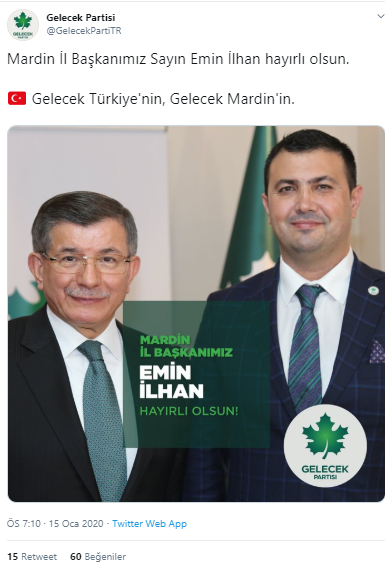 Davutoğlu'nun Gelecek Partisi'nin Mardin İl Başkanı belli oldu - Resim : 1
