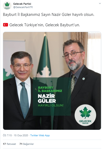 Davutoğlu'nun Gelecek Partisi'nin Bayburt il başkanı açıklandı - Resim : 1