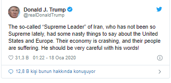 Trump'tan İran’ın dini lideri Ali Hamaney'e uyarı: Sözlerine dikkat etmeli - Resim : 1