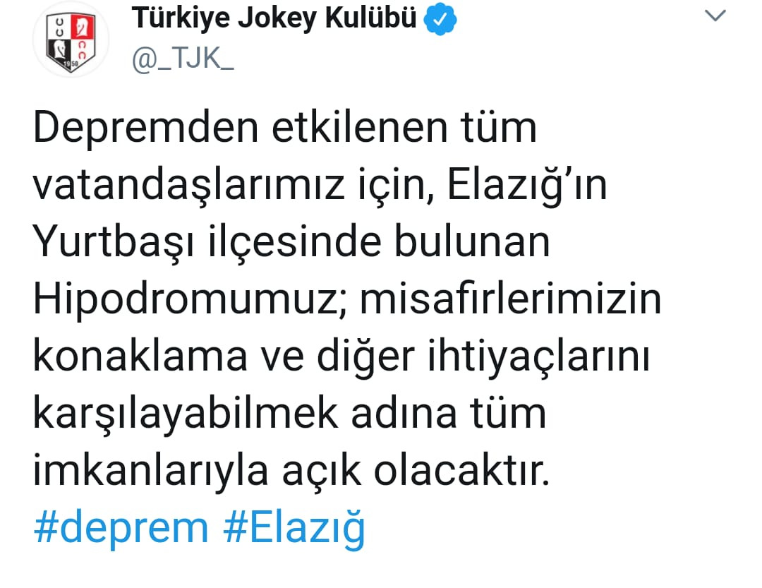 Türkiye Jokey Kulübü, Elazığ hipodromunu depremzedelere açtı - Resim : 1
