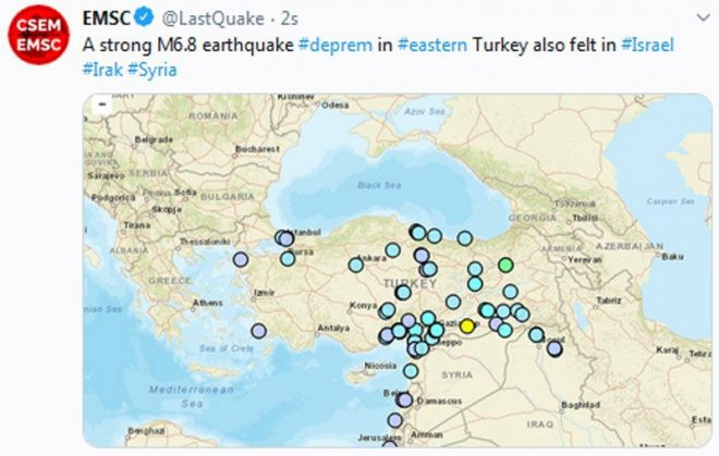Elazığ’daki deprem 6 ülkede de hissedildi! - Resim : 1