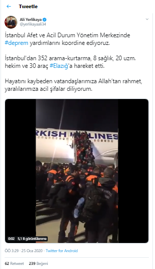 İstanbul Valisi Ali Yerlikaya: 352 arama-kurtarma ve 30 araç Elazığ'a hareket etti - Resim : 1