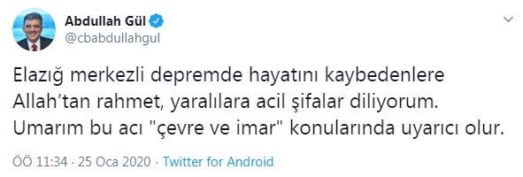 Abdullah Gül'den AKP'ye 'çevre ve imar' göndermeli Elazığ açıklaması - Resim : 1