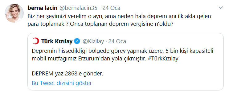 Berna Laçin'in deprem tweeti hakkında skandal soruşturma! - Resim : 1