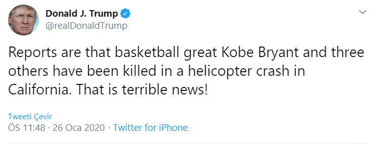 Donald Trump'tan Kobe Bryant paylaşımı: Korkunç bir haber! - Resim : 1