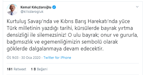 Kemal Kılıçdaroğlu'ndan Türk bayrağına yapılan skandal saldırıya tepki - Resim : 1